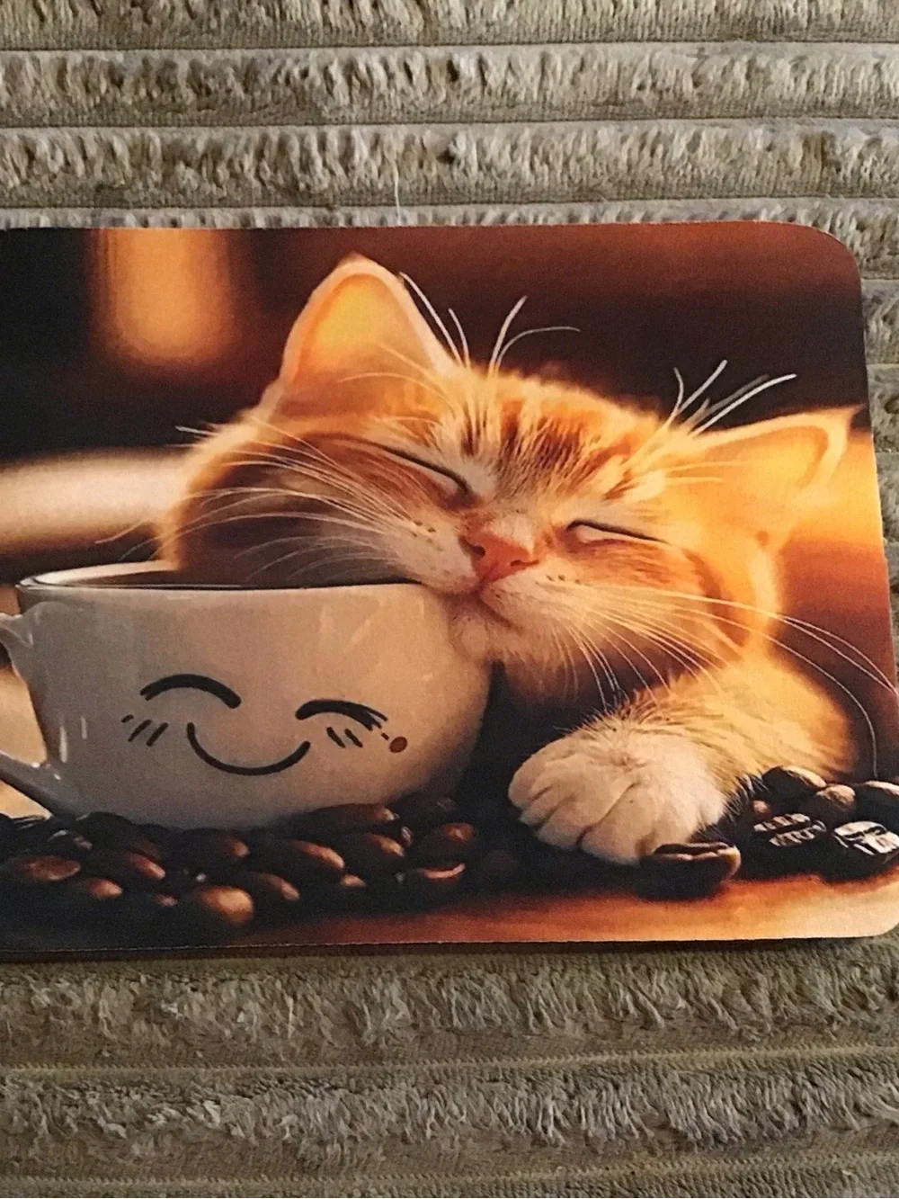 Orange Tabby Cat Mouse Pad with Smile Mug Design - Pets Cat